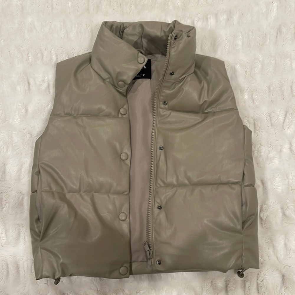 Zara Leather Puffer Vest NWOT